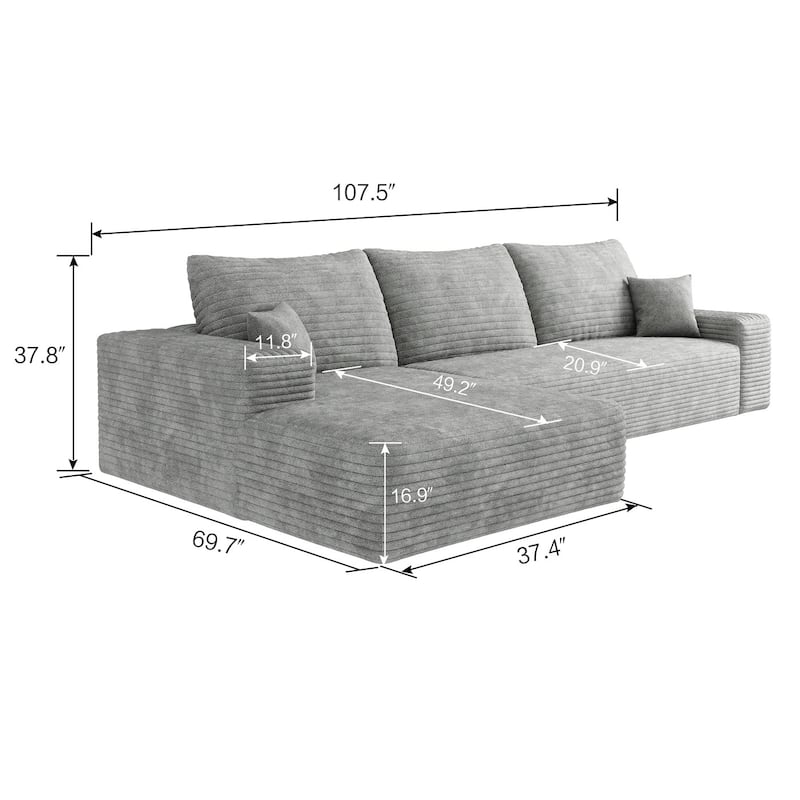 Sofa 107-in Casual Gray 3 -seater Left Reclining Sectional - 8' x 10'