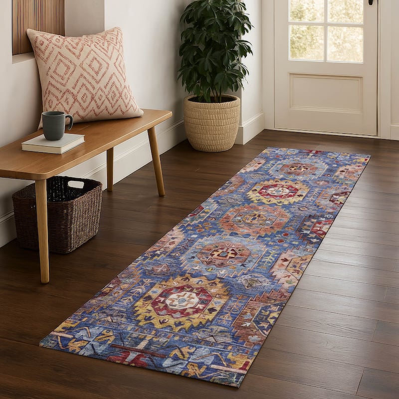 Premium Washable Super Soft Traditional Global Mayfield Rug - Denim - 2'3" x 7'6"