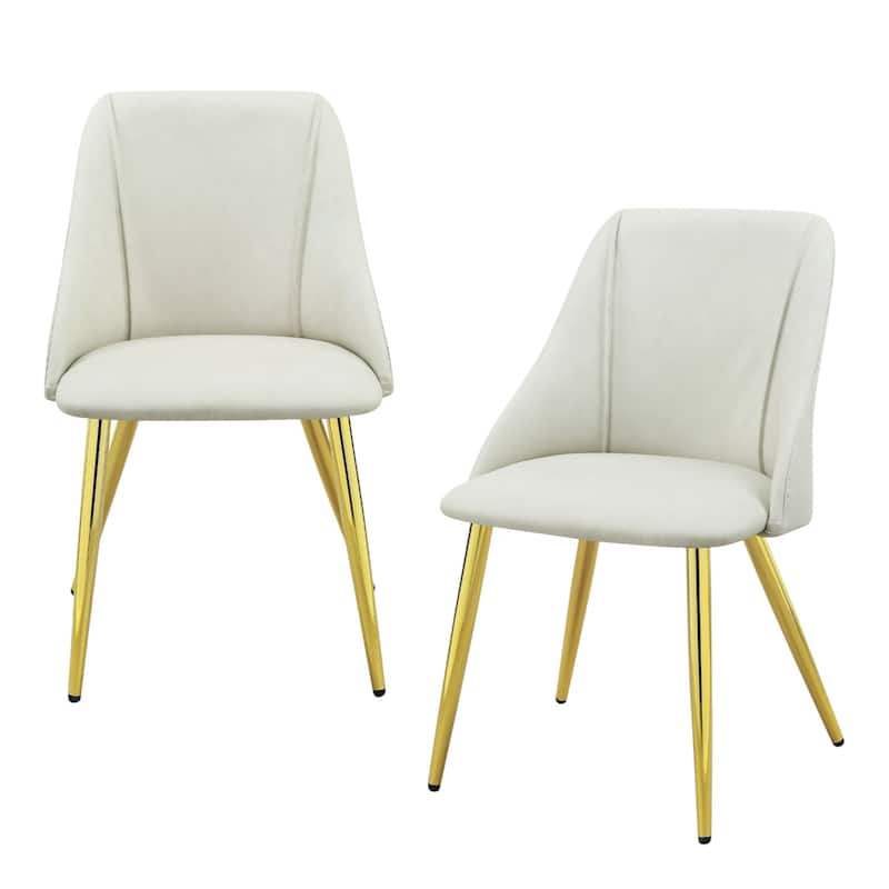 HomeRoots Set of Two White and Gold Upholstered Faux Leather And Metal Dining Side Chairs - 20.00 in. x 33.00 in. x 20.00 in.