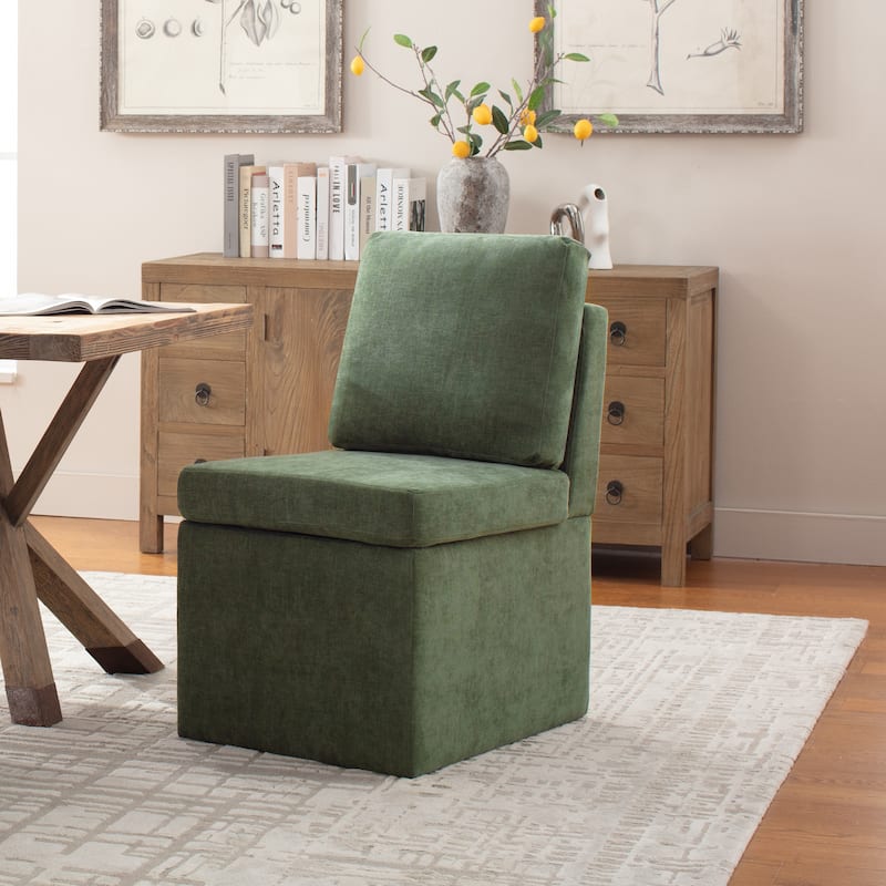Upholstered Dining Chair with Under Seat Storage- Armless - Single - Green