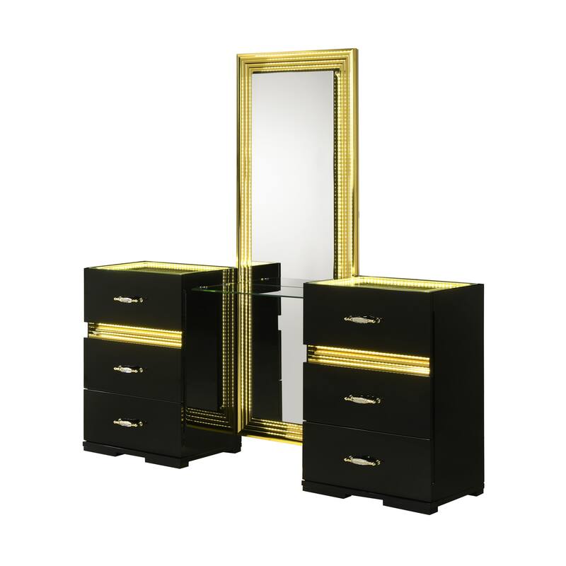 Furniture of America Saven Modern 2-Piece 6-Drawer Vanity Set with LED Light and Full-Length Mirror