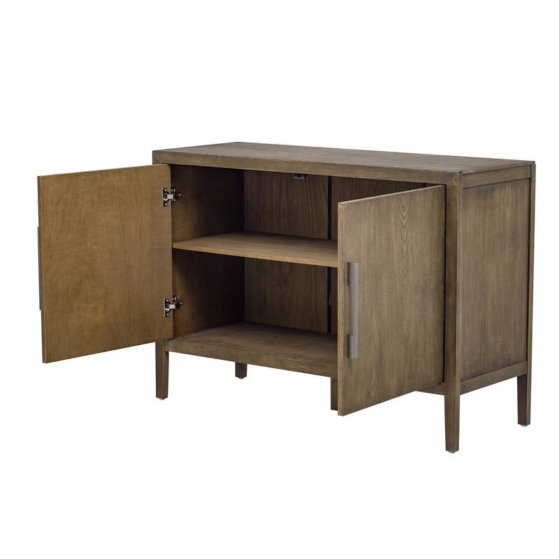Sideboard with 2 Metal Handles & 2 Doors, Large Capacity Wooden Accent Cabinet, Buffet Cabinet with Adjustable Shelves