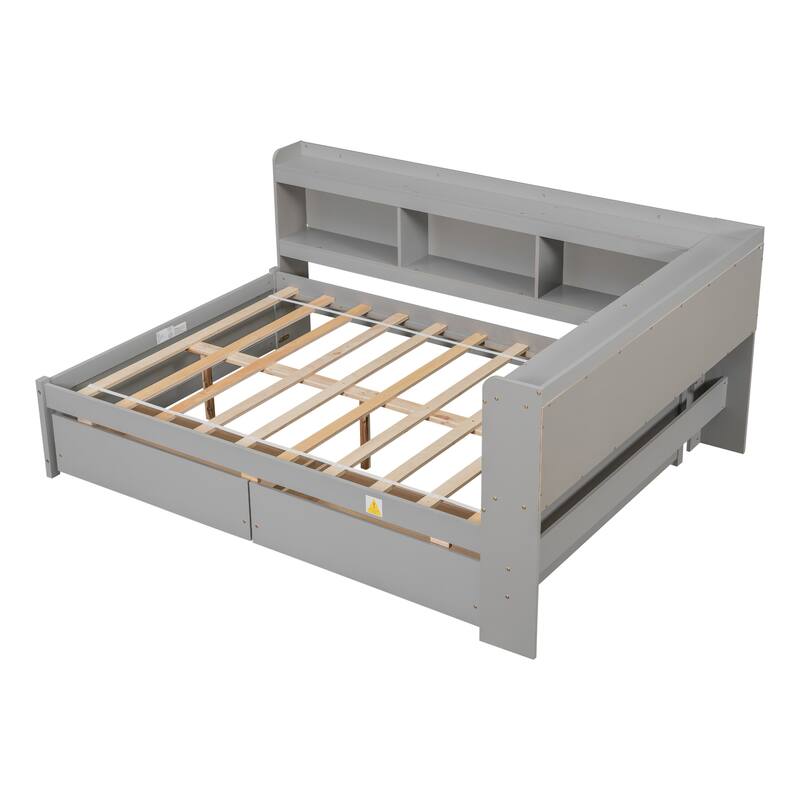 Full Bed with L-shaped Bookcases and Drawers