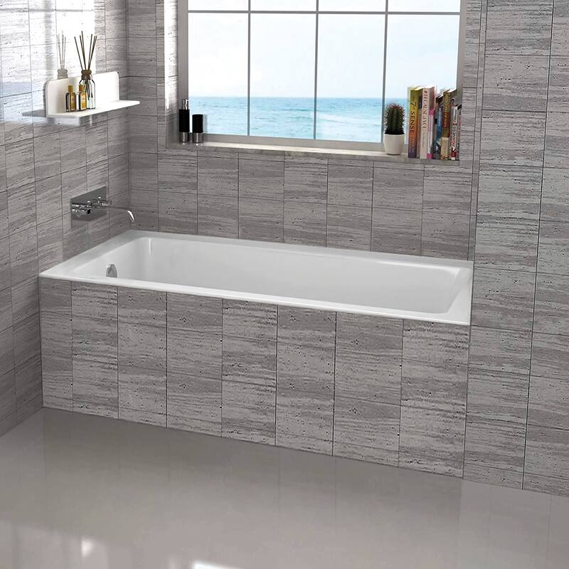 Fine Fixtures Tile-In White Fiberglass/Acrylic Soaking Bathtub with Built-in Tile Flange - 66x32 - Left Hand Drain