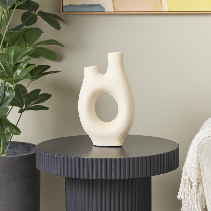 Paper Mache Abstract Rounded Decorative Vase with Double Openings - Beige - Roche River Decor