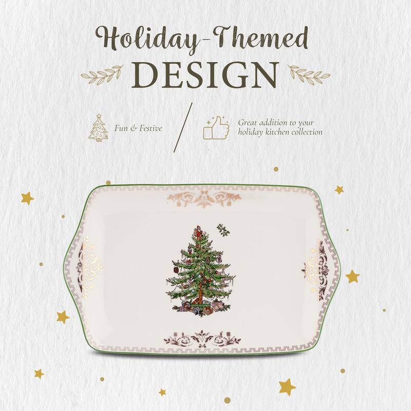 Spode Christmas Tree Gold Dessert Tray - 12" L x 7" W