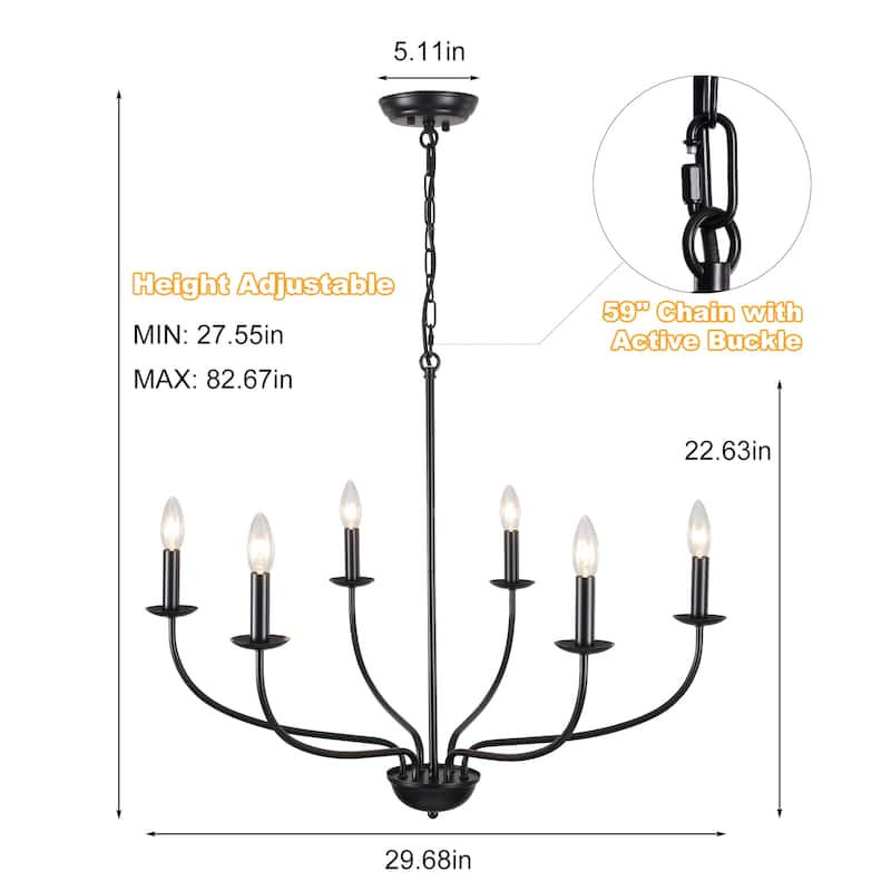 6-Light Vintage Candle Chandelier Light for Dining Room Bedroom Kitchen