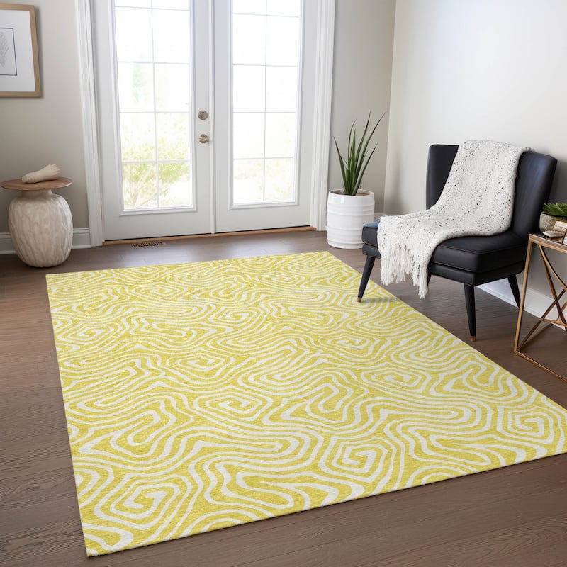 Machine Washable Indoor/ Outdoor Modern Trance Chantille Rug - Yellow - 9' x 12'