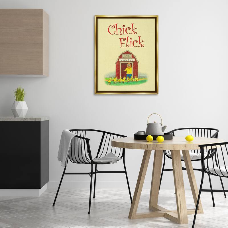 Stupell Chick Flick Vintage Pun Framed Floater Canvas Wall Art Design By Roger Straub