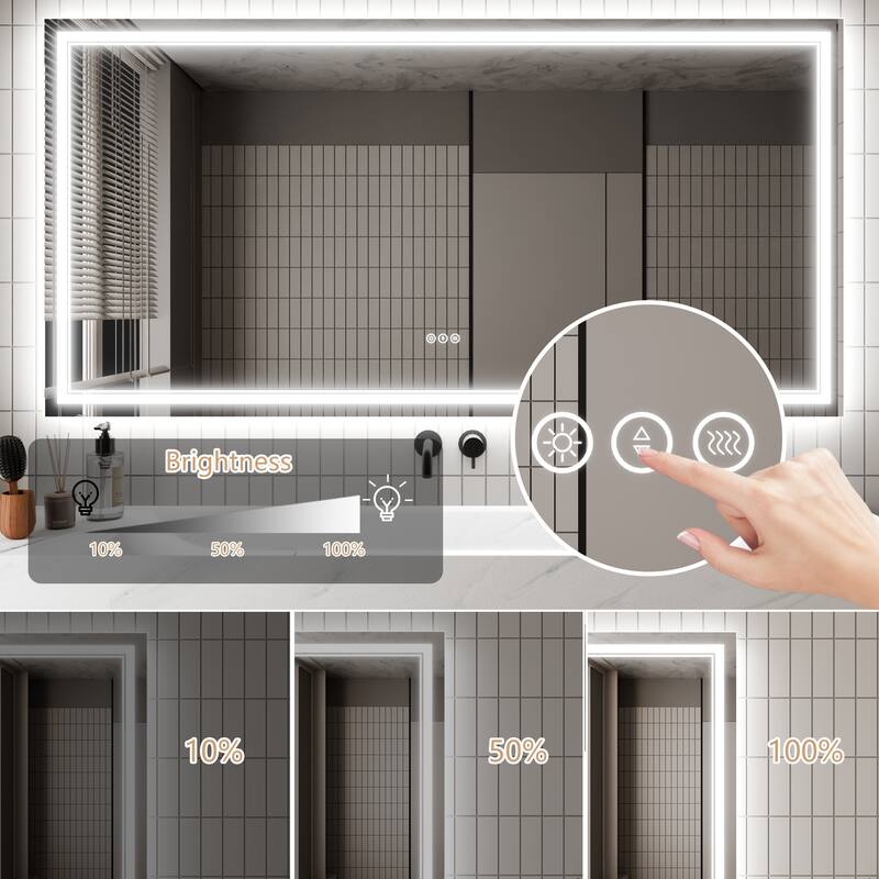 36''×72'' Wall-Mounted Bathroom Vanity LED Mirror with Anti Fog, Dimmable Touch Button, Front and Back Light