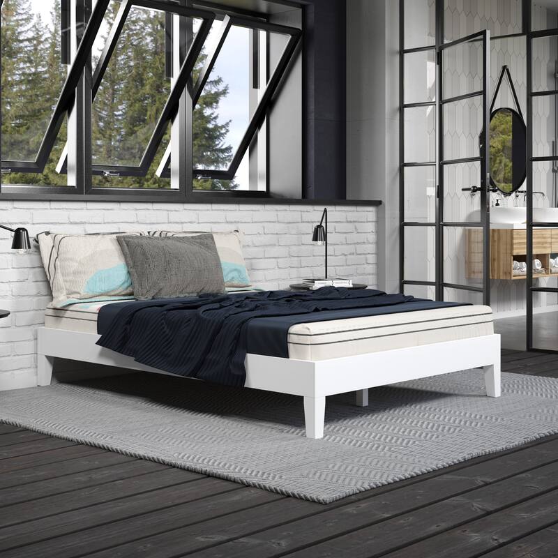 Full Size Wood Platform Bed with 28-Slat Support System
