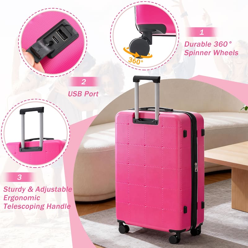 Hardside Luggage Set 5 Piece with Bags, 20IN Half-opening Carry on Luggage with USB Port, 24IN 28IN Luggage with Double Wheels