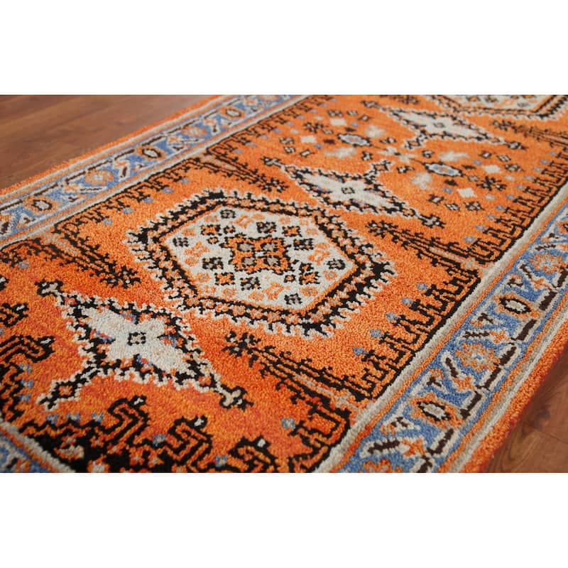 Orange Geometric Viss Oriental Runner Rug Hand-Knotted Wool Carpet - 2'7"x 8'2"
