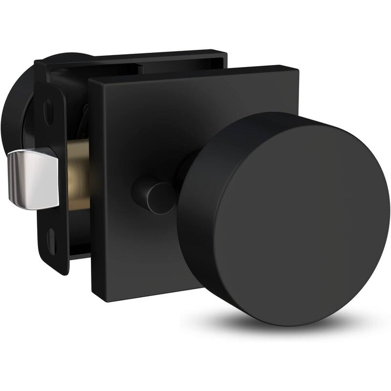 Mega Handles SUANA Square Privacy Round Knob for Hallway, Closet and Bathroom I Reversible Keyless Door Lock - Matte Black