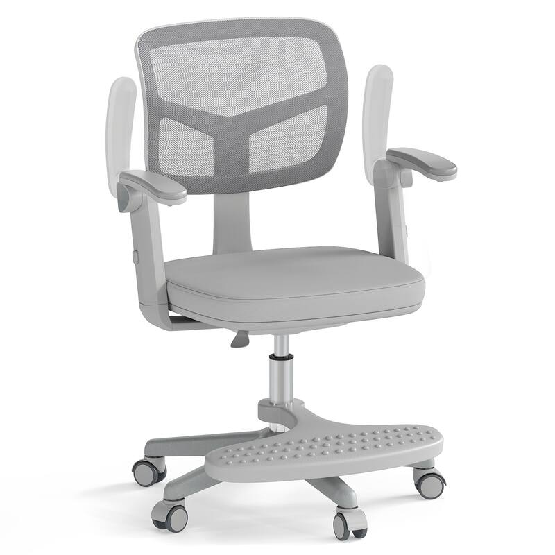 Height Adjustable Children Desk Chair with Swivel Base and Lumbar Support Smooth Wheels - 22.5" x 21.5" x 31.5"-36" - Grey