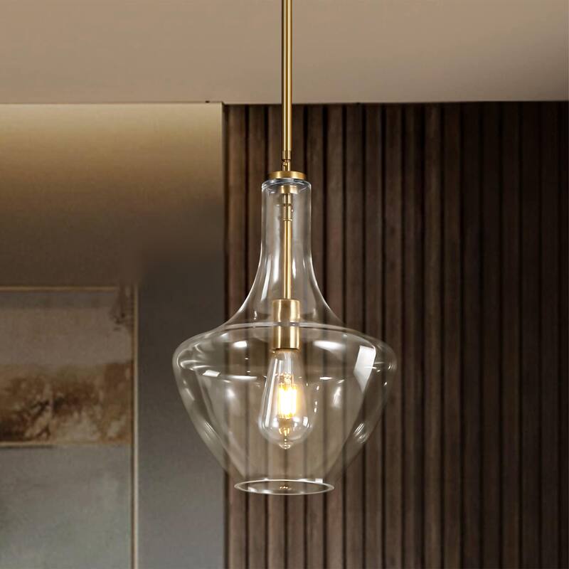 10.4" 1-Light Modern Bell-Shaped Chrome/Gold/Matte Black Clear Glass Pendant Light for Kitchen Island Dining Room