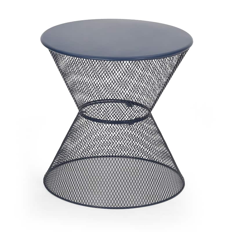 Nian Side Table, Round Top, Hourglass, Outdoor Navy Blue Iron, 18 Inch