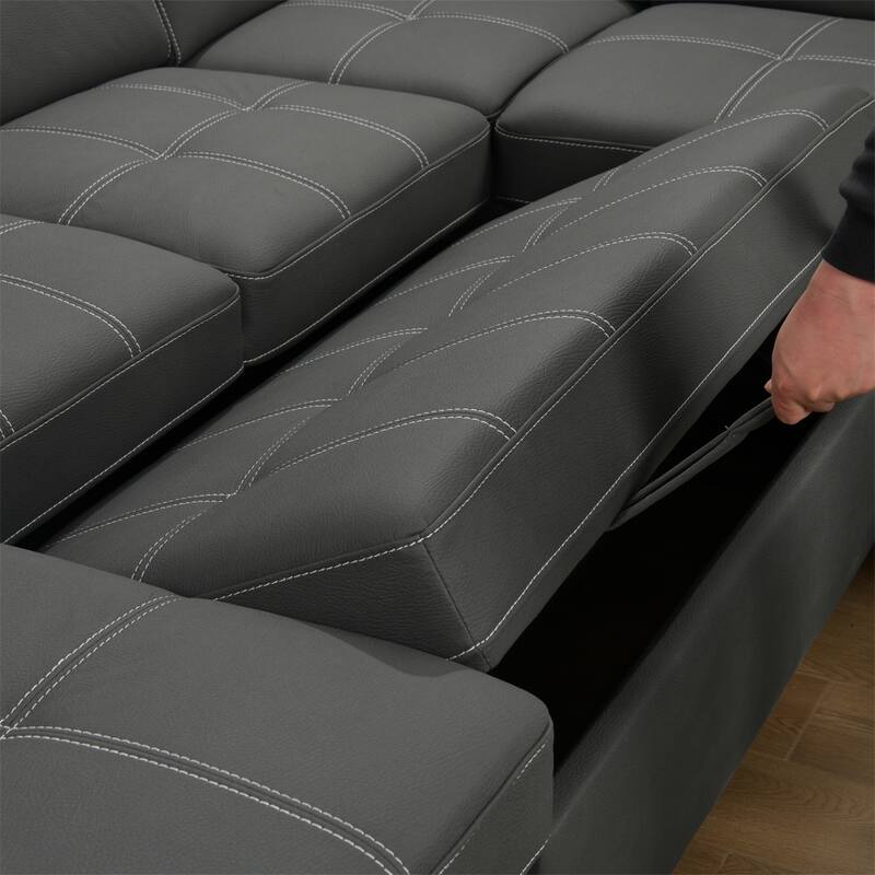 128" 7 Seater U-Shaped Sectional Couch with Ottomans, Storage Seat