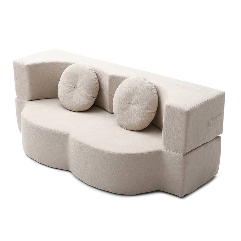 2-in-1 Convertible Folding Sofa Bed Lychee Velvet Futon Loveseat Couch