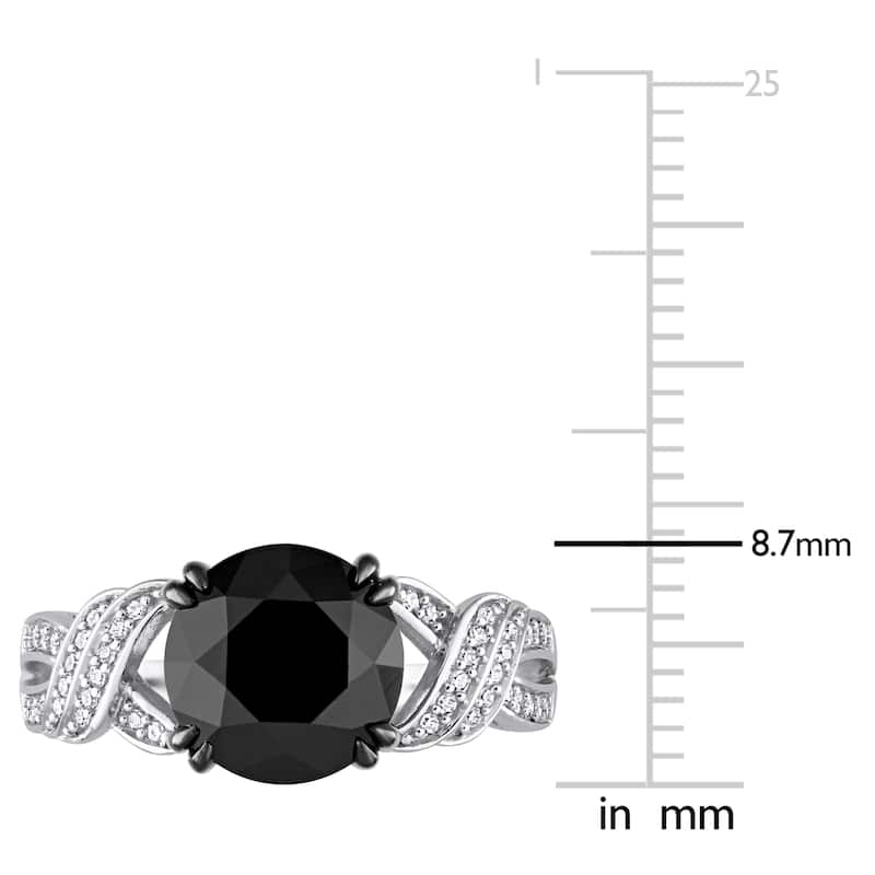 Miadora 3-1/8 ct TDW Black & White Diamond Crisscross Engagement Ring in 10k White Gold
