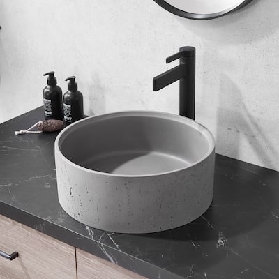Vinnova Almonte Grey Concrete Circular Vessel Bathroom Sink - 15.4"L×15.4"W×5.9"H