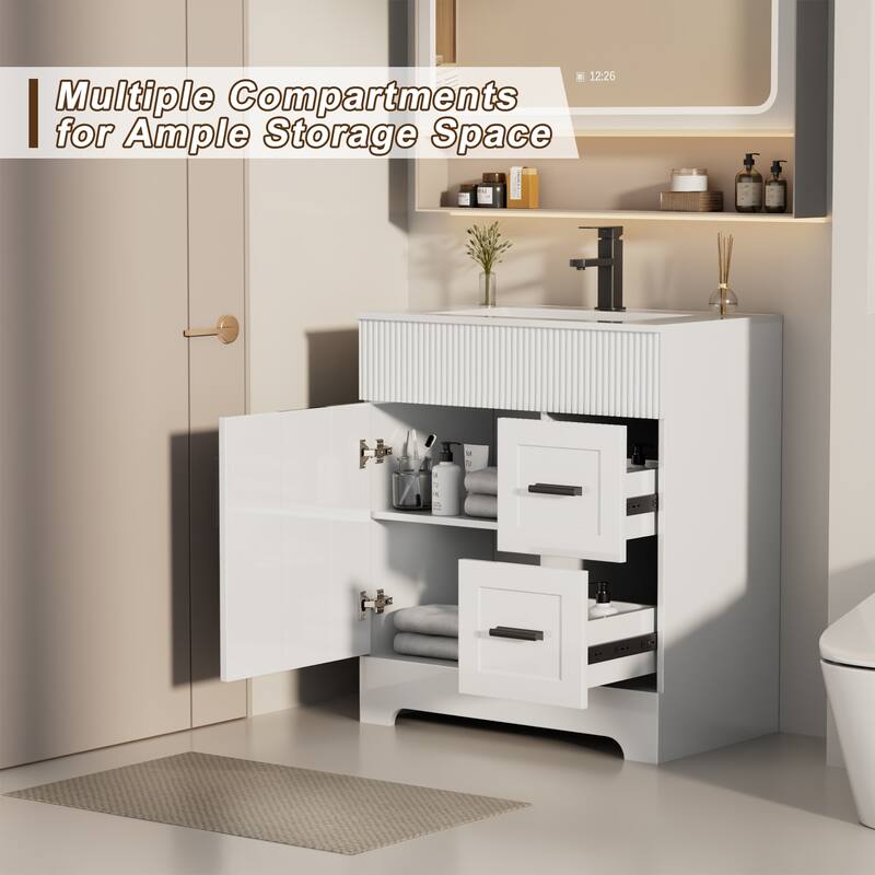 Modern 24/30/36/48" Wave-Line Bathroom Vanity Set with Sink & Faucet