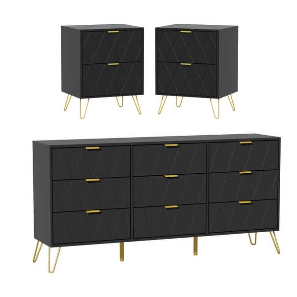9 Drawer Dresser and Night Stand Sets for Bedroom Set of 2 & 9 Drawer Dresser Combo