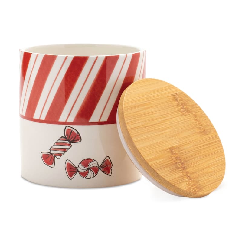 Ceramic Peppermint Candy Christmas Canister - 4.75" - Set of 4