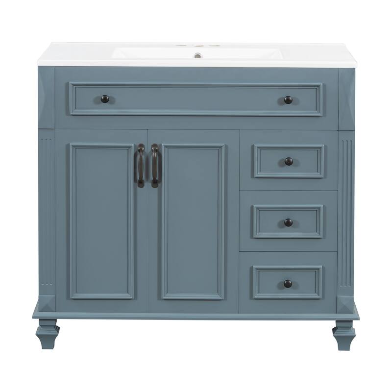 Roomfitters 36" Bathroom Vanity with Sink, Flip-Out Drawer, 3 Drawers, Soft-Close Doors, Solid Wood Cabinet