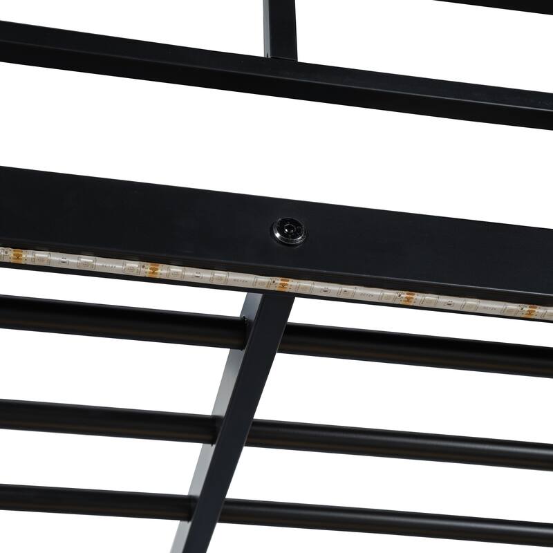 Twin/Full Size Metal Loft Bed Frame with Built In Desk, Power Outlet, Led Light and Wardrobe