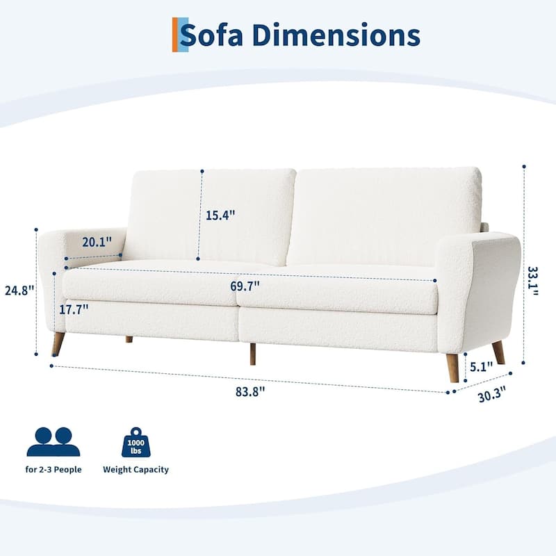 84 Inch Modern Sofa Comfy Couch, Loveseat for Living Room, Apartment, Lounge