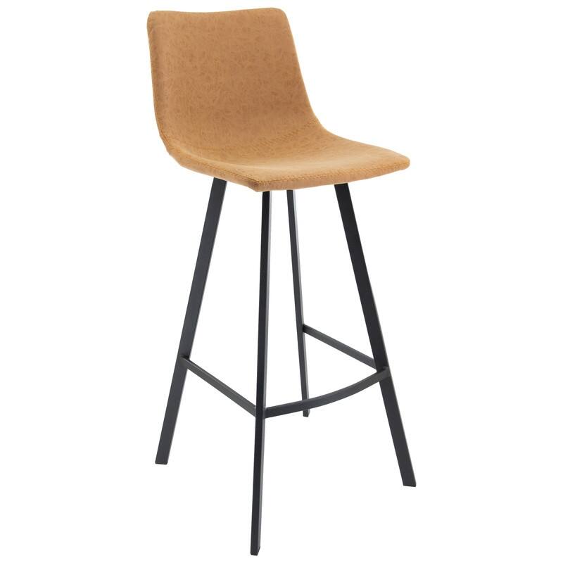 Elland Modern Upholstered Leather Bar Stool with Stainless Steel Legs, Curve Padded Seat, Built-in Footrest, and Plastic Glides