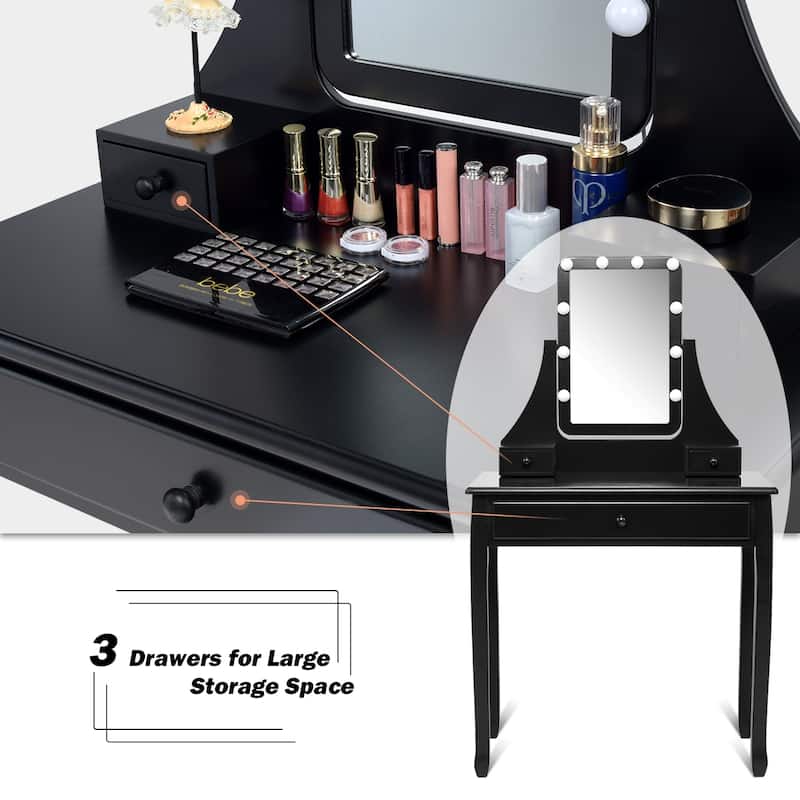 Costway Vanity Table 10 Dimmable Bulbs Makeup Desk WhiteBlackBrown