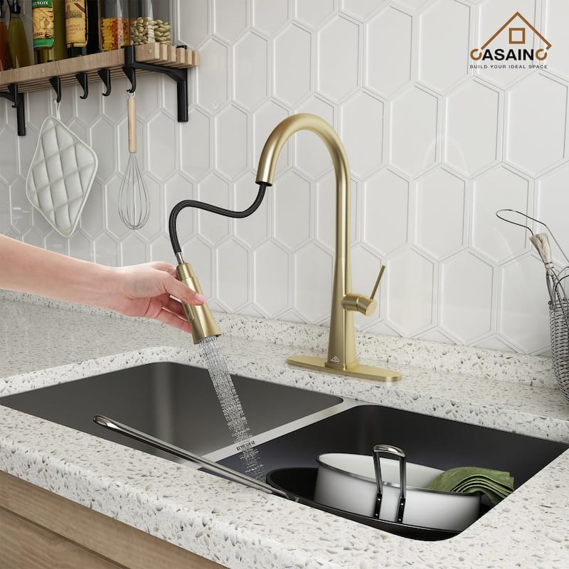 Single Handle Pull-Down Sprayer Kitchen Faucet - Orange