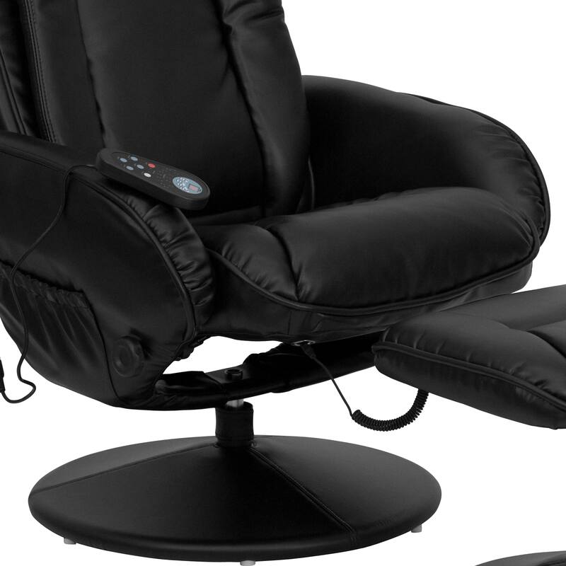 LeatherSoft Massaging Multi-Position Recliner w/Side Pocket & Ottoman