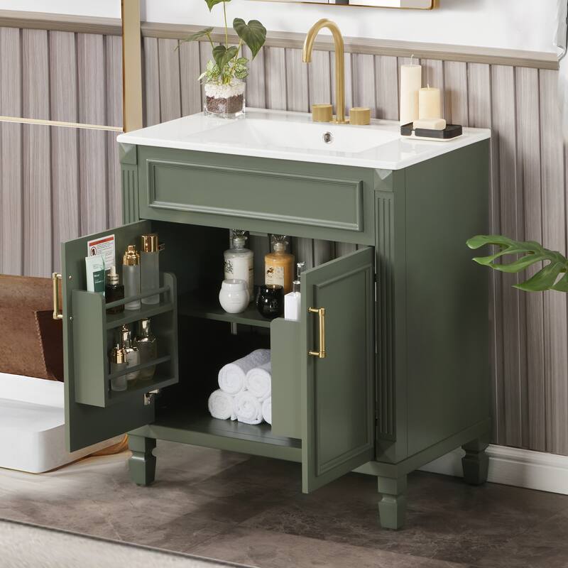 Modern 30" Freestanding Bathroom Vanity Cabinet Wood Frame with Ceramic Sink and Soft-Close Storage