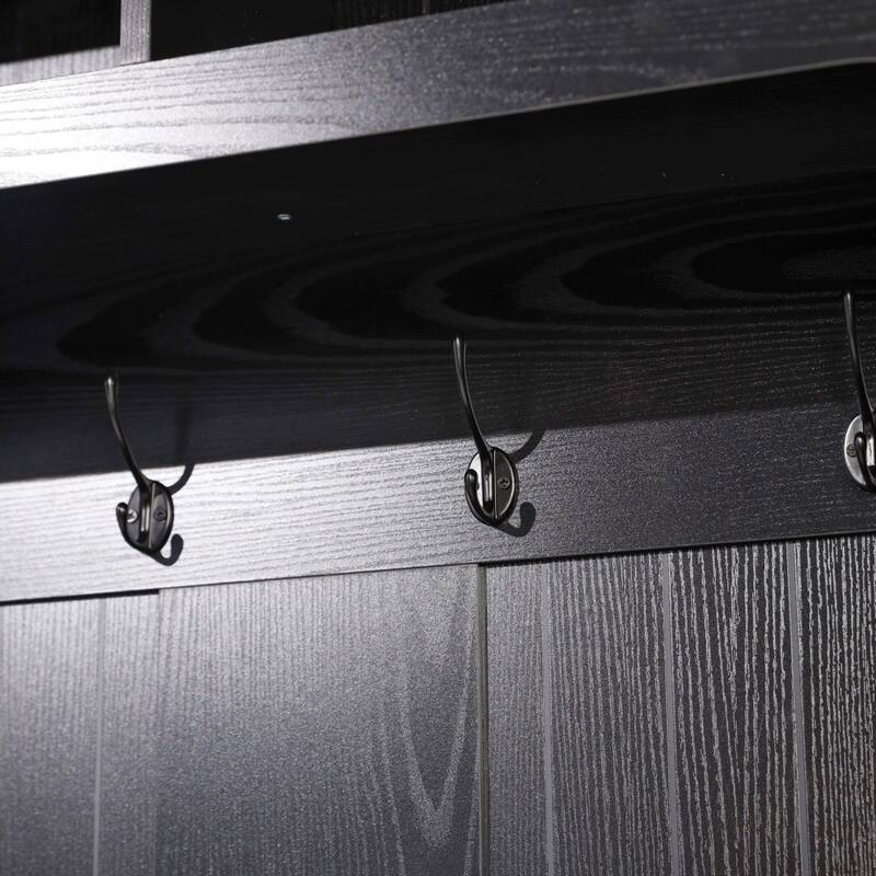 Hall Tree with Storage Bench, Upper Cubbies and 4 Double Coat Hooks - 18.5"D x 39.25"W x 65"H