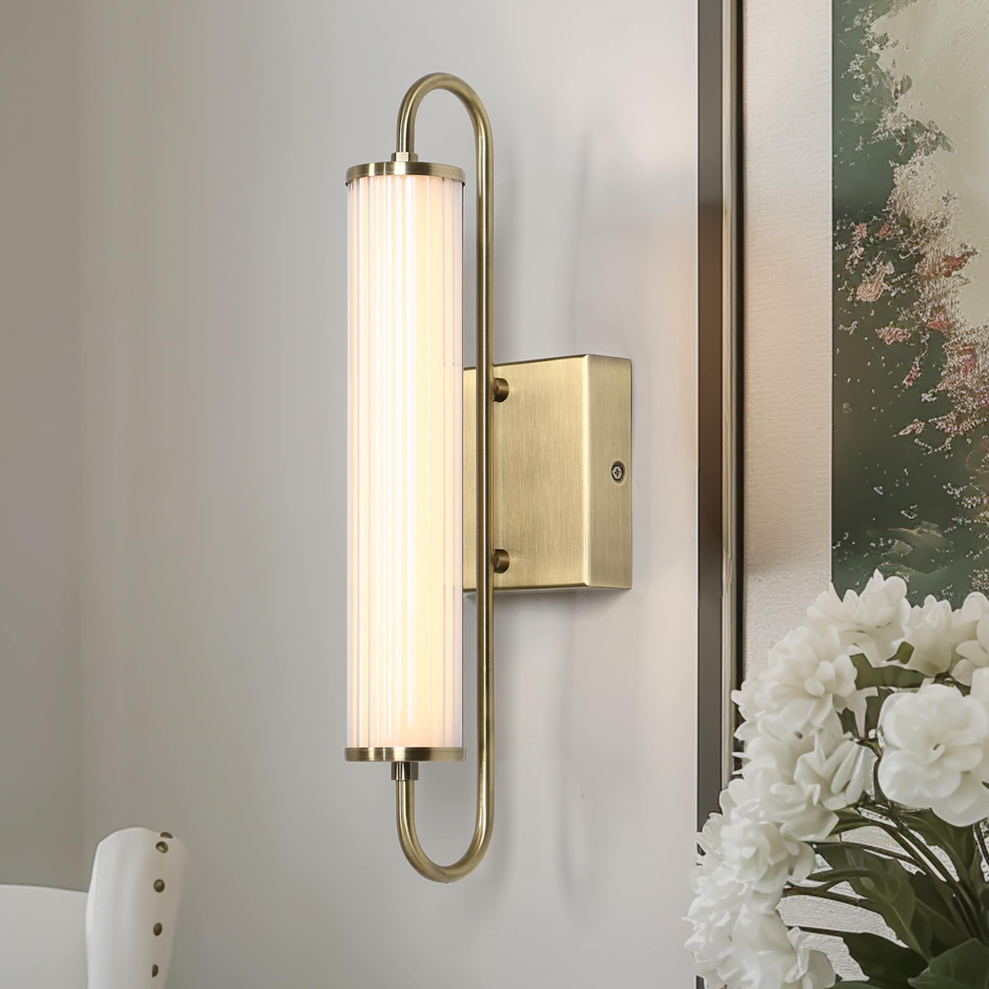LNC Glam Brass Horizontal LED Wall Sconce with Ribbed Acrylic Diffuser - W 4.7" x H 16.3"