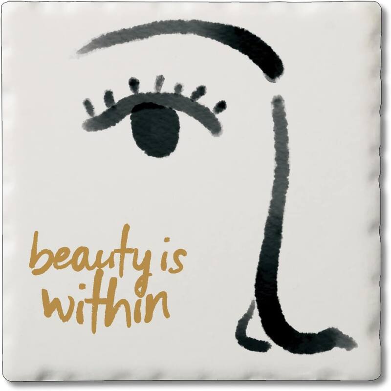 Beauty Within 4 Pack Single Absorbent Stone Coaster with Protective Cork Backing Made in The USA 4" Square, Wipes Clean - Multi