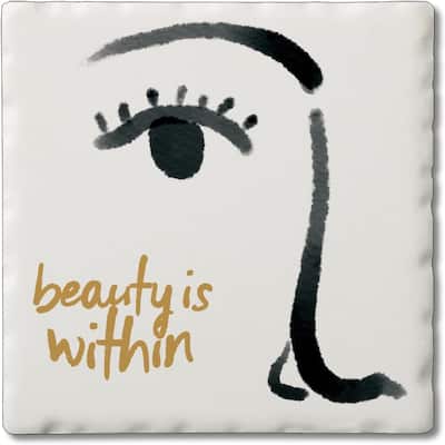 Beauty Within 4 Pack Single Absorbent Stone Coaster with Protective Cork Backing Made in The USA 4" Square, Wipes Clean