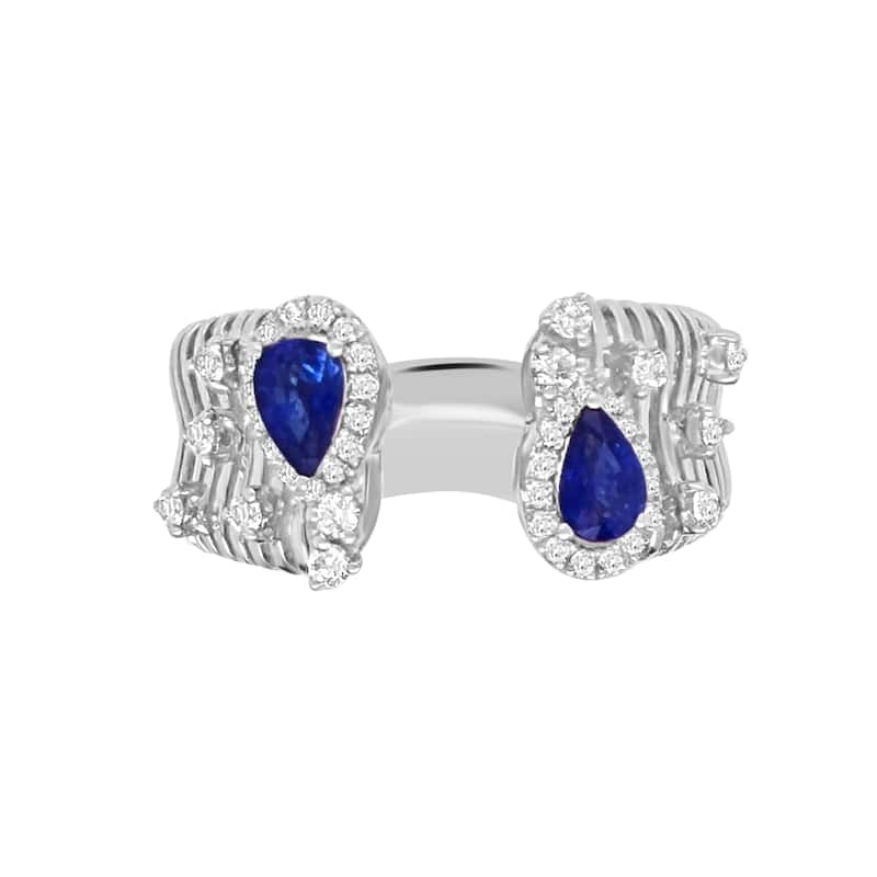 Auriya 14k Gold Sapphire and Diamond Dual Pear Halo Open Band 0.30 ct. tw. (F-G, VS) - 7 - White
