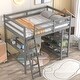 preview thumbnail 3 of 6, Gray Pine Wood Loft Bed with Desk, Ladder, and Shelves, High Guard Rails
