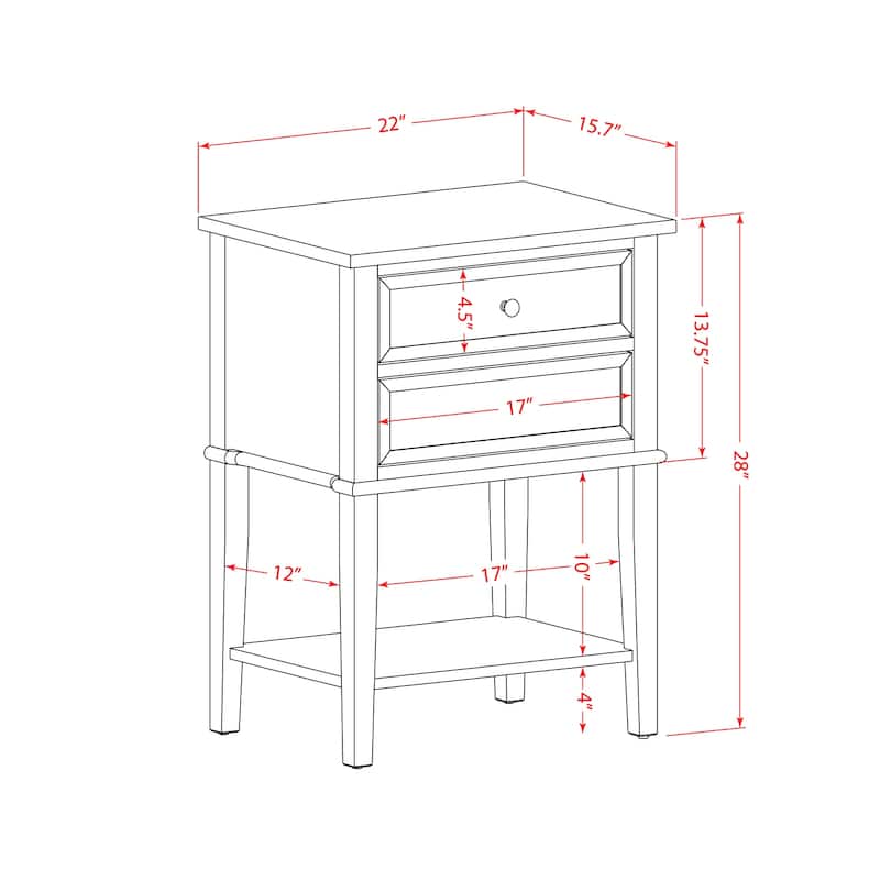 Modern Side Table with Drawers - Rectangle Nightstand for Bedroom - Space Saving Accent Furniture