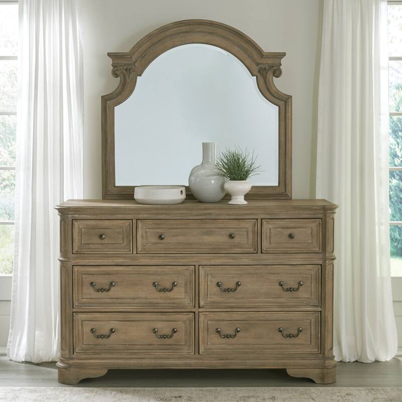 Liberty Furniture Magnolia Manor Upholstered Bed, Dresser & Mirror, Chest - California King, King or Queen