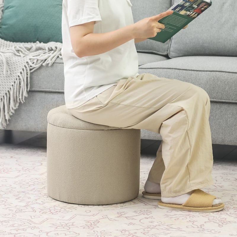 Adeco Round Storage Ottoman Footrest Stool With Removable Lid
