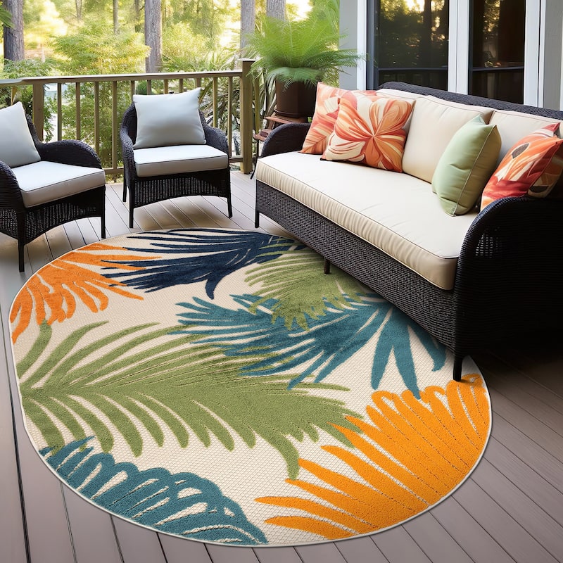 World Rug Gallery Tropical Floral Indoor/Outdoor Area Rug - 5' x 7' OVAL - Multi