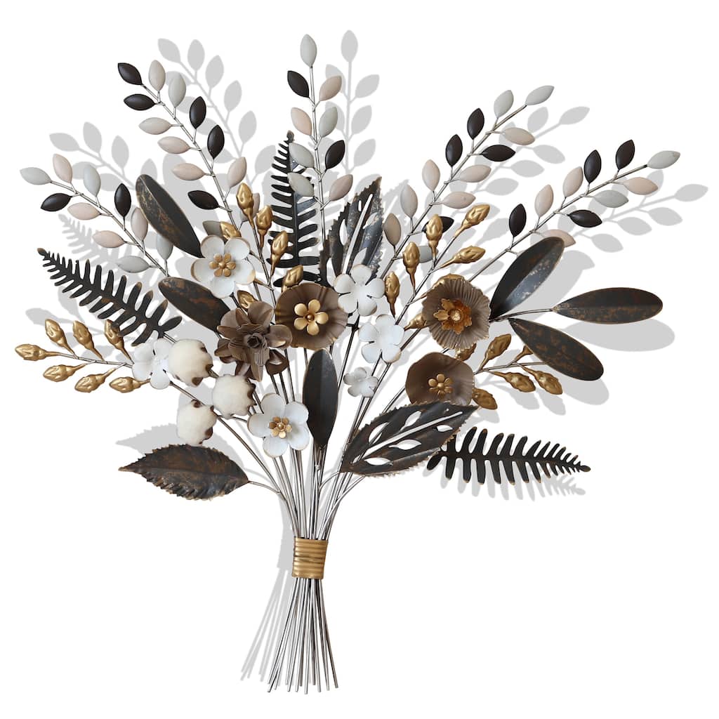 StyleCraft Lilian Arrangement - Metal Flower Bouquet Wall Sculpture - White, Gold, Brown