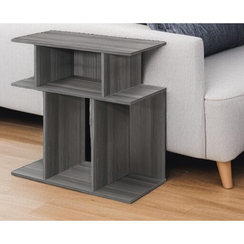 HomeRoots 24" Dark Gray Wood End Table With Six Open Shelves - 11.75
