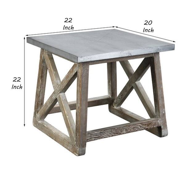 Vuilnisbak Baleinwalvis poeder Metal Top Side Table with Cross Design Side Frame, Gray and Brown -  Overstock - 33502749