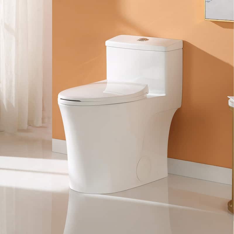 Dual-Flush Elongated One-Piece Toilet With 17.3" Height Chair Seat